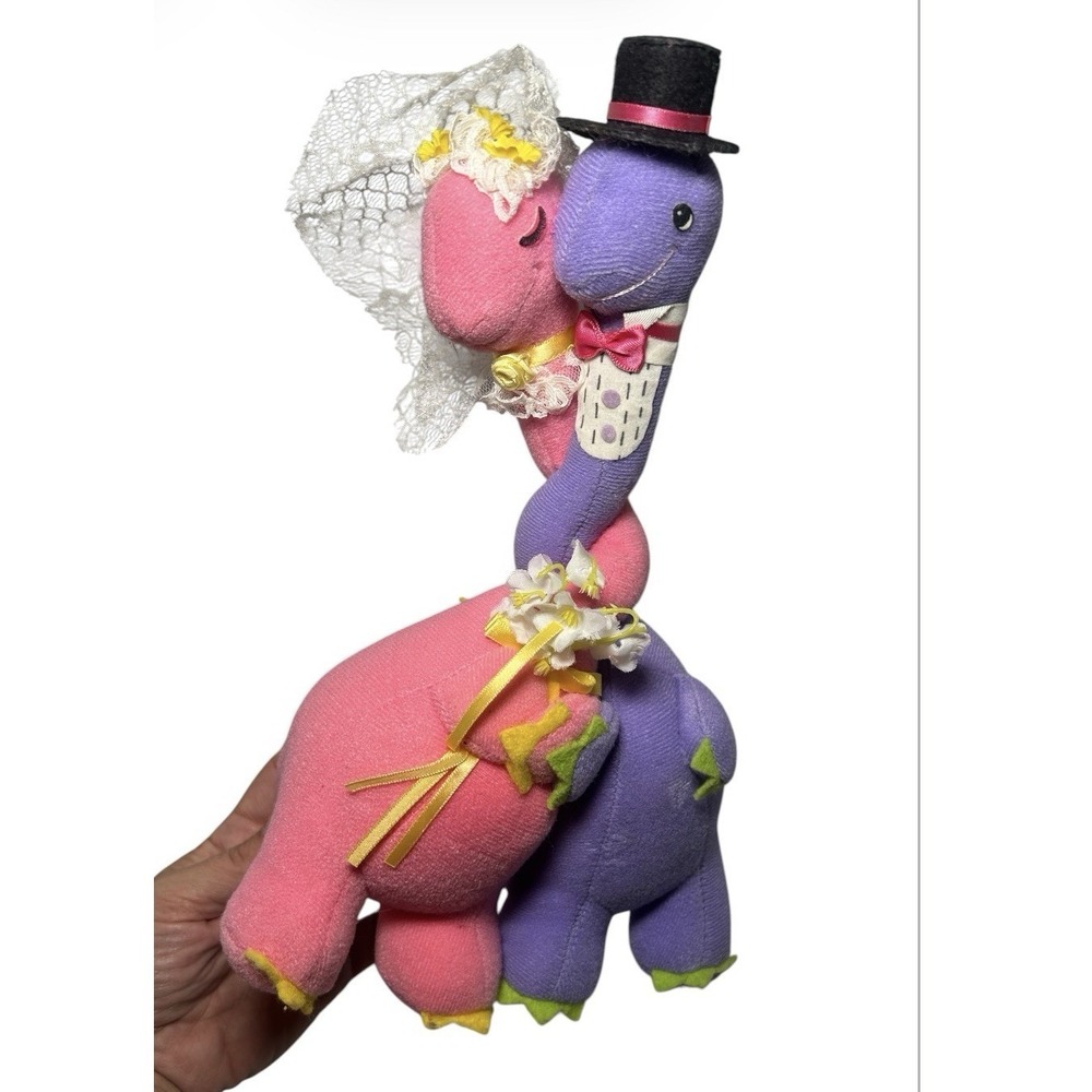 Russ VINTAGE BRIDE & GROOM Wedding DINOSAURS‎ 11" Plush Pink Purple